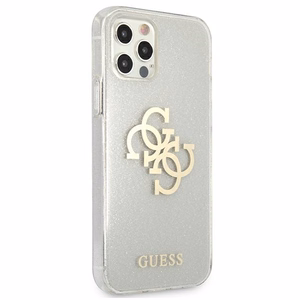 Guess GUHCP12LPCUGL4GTR iPhone 12 Pro Max 6.7" skaidrus kietas dėklas Blizgesys 4G Didelis Logotipas