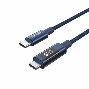 Choetech XCC-1068 PD 60W USB-C - USB-C laidas su ekranėliu 1.2 m - mėlynas