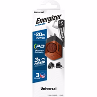 Energizer Ultimate - Multiplug EU / UK / US GaN 20W PD mains įkroviklis (Walnut burl)