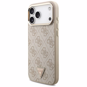 Guess 4G trikampio logotipo magnetinis dėklas telefonui iPhone 17 Pro Max - rožinis ir auksinis