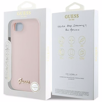 Guess Silicone Script Metal Logo MagSafe dėklas telefonui iPhone 16e - rožinė