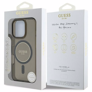 Guess IML Glitter Circle Magnetinis dėklas iPhone 16 Pro Max - juodas