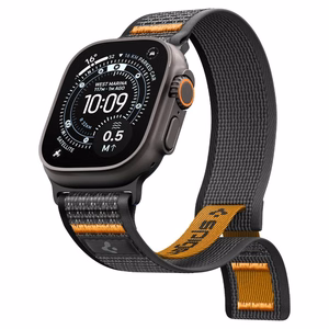 Spigen Athlex Air 2 dirželis Apple Watch 8 / 9 / 10 / 11 / SE / Ultra (44 / 45 / 46 / 49 mm) juodas / oranžinis