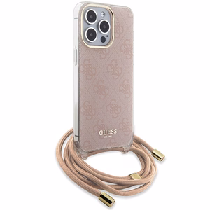 Guess Crossbody Cord 4G Print dėklas telefonui iPhone 15 Pro – rožinis