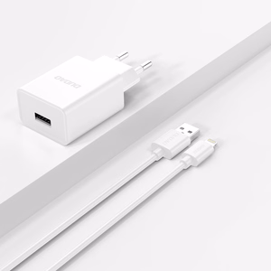Dudao A4EU USB-A 2.1A sieninis įkroviklis - baltas + USB-A - Lightning kabelis