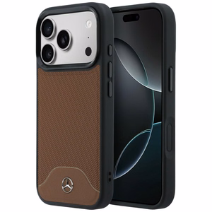 Mercedes odinis MagSafe dėklas su medžio efektu ir Curve iPhone 17 Pro Max, rudas