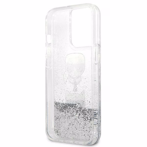 Karl Lagerfeld Skystas Glitter Karl&Choupette Galvos dėklas iPhone 13 Pro / iPhone 13 - sidabrinis