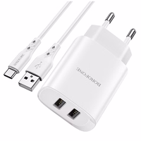 Borofone Sieninis įkroviklis BN2 Super - 2xUSB - 2,1A su USB į Type C baltas