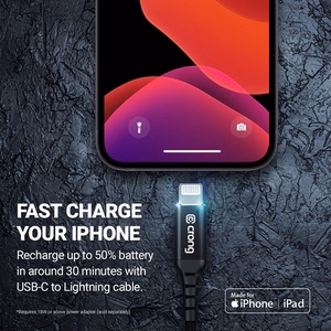 Crong Armor Link MFi USB-C–Lightning laidas, 1.5 m, 3 A, juodas