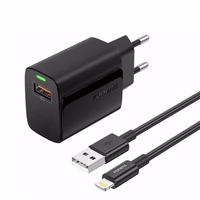 FONENG tinklo įkroviklis EU64 18W 1xUSB QC3.0 + laidas Lightning juodas