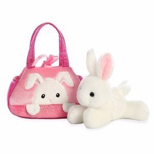 Fancy Pals PeekaBoo ekologiškas pliušinis triušiuko žaislas rožiniame krepšelyje, 20 cm
