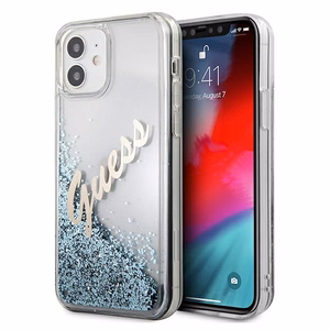 Guess GUHCP12SGLVSBL iPhone 12 mini 5.4" mėlynas/mėlynas kietas dėklas Blizgučiai Vintage Script