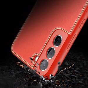 Dux Ducis Yolo elegantiškas dėklas iš ekologiškos odos Samsung Galaxy S22 + (S22 Plus) raudonas
