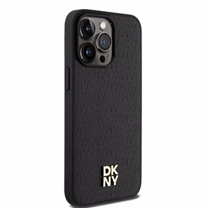 DKNY Odinis monogramos rašto metalinis logotipas Magnetinis dėklas telefonui iPhone 15 Pro Max - juodas
