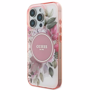 Guess IML Gėlių ir Tonalinių Ratų Magnetinis dėklas iPhone 16 Pro Max - rožinis