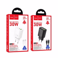 Įkroviklis telefonui Hoco USB A + USB C QC3.0 PD 3A 30W + kabelis USB C į USB C N63 baltas