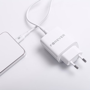 Forever TC-07-30AC PD QC įkroviklis 1x USB-C 1x USB 30W baltas + USB-C - USB-C laidas 60W