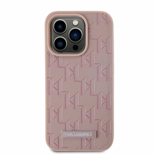Karl Lagerfeld odinis Monogram Metal Logo dėklas telefonui iPhone 15 Pro - rožinis