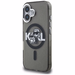 Karl Lagerfeld IML Glitter Karl & Choupette Sketch Logo MagSafe dėklas iPhone 16 - juodas