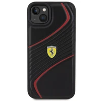 Ferrari dygsniuotas metalo logotipa dėklas iPhone 15 Plus – juodas