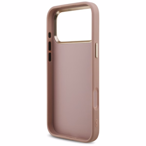 Guess Fiksuotas Blizgus Didelis 4G Metalinis rėmas dėklas telefonui iPhone 17 Pro Max - rožinis