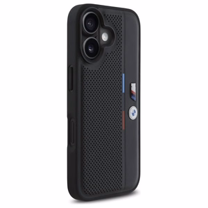 BMW M perforuota trispalvė linija iPhone 16 dėklas - juodas