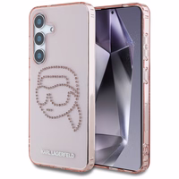 Karl Lagerfeld dėklas telefonui su kalnų krištolais K. Head logotipu Samsung Galaxy S25 rožinis