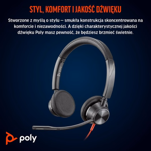 HP Poly „Poly Blackwire 3325 Stereo“ „Microsoft Teams“ sertifikuotos „USB-C“ ausinės + 3,5 mm kištukas + „USB-C/A“ adapteris