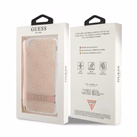 Guess GUOHCI8H4STP iPhone SE 2022 / SE 2020 / 7 / 8 rožinis kietasis dėklas su 4G rašto dirželiu