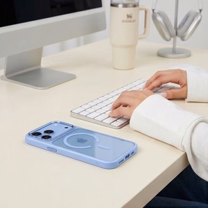 Tech-Protect Magmat MagSafe CC dėklas, skirtas iPhone 17 Pro / 18 Pro – skaidrus šviesiai mėlynas