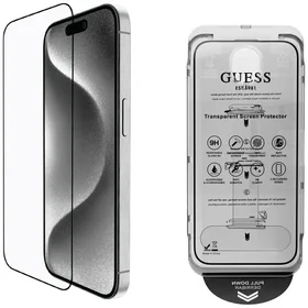 Guess BP Rhinestone 2in1 apsauginio stiklo ir kameros lęšio rinkinys iPhone 16 Pro Max - sidabrinis