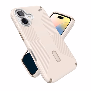 Speck Presidio2 Grip dėklas su MagSafe ir ClickLock, skirtas iPhone 16, „Bleached Bone/Heirloom Gold“