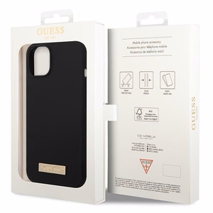 Guess GUHMP14MSBPLK iPhone 14 Plus 6.7" juodas/juodas kietas dėklas Silikoninė logotipo plokštelė Magnetinis