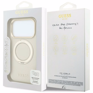 Guess Ring Stand 360 Grained Classic Logo MagSafe dėklas iPhone 18 Pro Max / 17 Pro Max – smėlinis