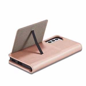 Magnetinis kortelių dėklas Samsung Galaxy S22 + (S22 Plus) piniginė kortelių laikiklis rožinis