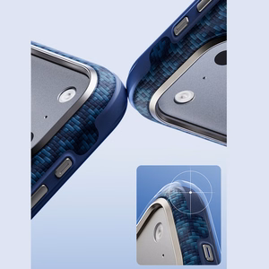 Mėlynas „Benks Magnetic Armor Grid Edge X9“ kevlaro dėklas su metaliniu rėmeliu (C.K.FL.AP.BE.X073), skirtas iPhone 18 Pro Max / iPhone 17 Pro Max