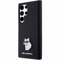 Karl Lagerfeld silikoninis Choupette metalinis ženkliukas dėklas telefonui Samsung Galaxy S24 Ultra - juodas