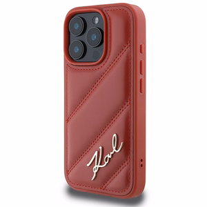 Karl Lagerfeld Dygsniuotas Parašas Dėklas telefonui iPhone 16 Pro - raudonas