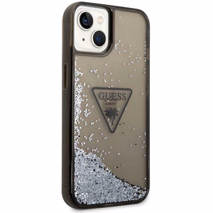 Guess GUHCP14SLFCTPK iPhone 14 6.1" juodas/juodas kietas dėklas Liquid Glitter Palm Collection