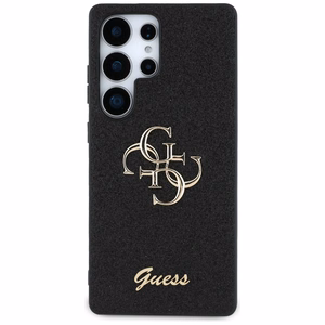 Guess blizgus didelis 4G metalinio logotipo dėklas telefonui Samsung Galaxy S25 Ultra juodas