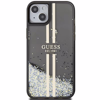 Guess Liquid Glitter Gold Stripes dėklas telefonui iPhone 15 Plus / 14 Plus - juodas