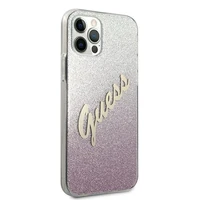 Guess GUHCP12MPCUGLSPI iPhone 12/12 Pro 6.1" rožinis kietasis dėklas Glitter Gradient Script