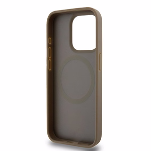 DKNY Odinis monogramos rašto metalinis logotipas Magnetinis dėklas iPhone 15 Pro - ruda