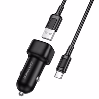 "Borofone" automobilinis įkroviklis BZ34 Cloud - USB - QC 3.0 18W su USB-C tipo kabeliu, juodas