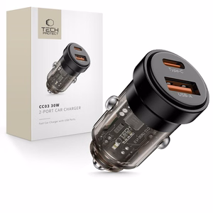 Tech-Protect CC03 30W automobilinis įkroviklis 2 lizdai USB-A / USB-C juodas