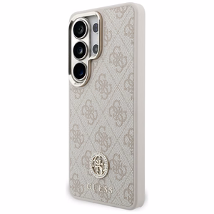 Guess 4G Big Rhinestone Triangle Strap MagSafe dėklas + dirželis Samsung Galaxy S26 Ultra rožinis
