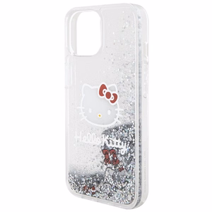 Hello Kitty Liquid Glitter Charms Kitty Head dėklas telefonui iPhone 15 - sidabrinis