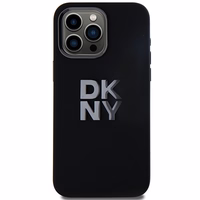 DKNY Skystas silikoninis metalinis logotipas dėklas telefonui iPhone 15 Pro Max - juodas