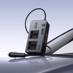 Hoco išmanusis dvigubas automobilinis inverterio įkroviklis 2 žiebtuvėlio lizdai maks. 200W PD66W/1C2A Z66 juodas