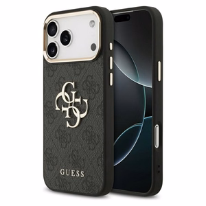 Guess 4G Big 4G Classic Logo dėklas telefonui iPhone 17 Pro Max - juodas ir auksinis